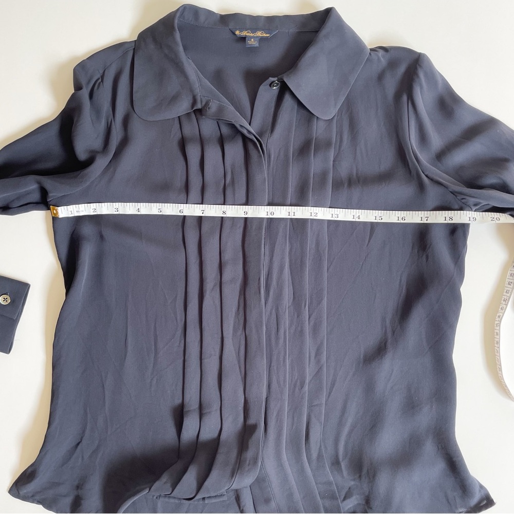 Brooks Brothers Silk Navy Blue Front Pleated Long Sleeve Button Down Blouse - Picture 5 of 6